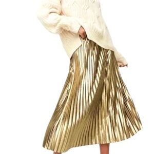 J. Crew Pleated wrap skirt in gold lamé EUC